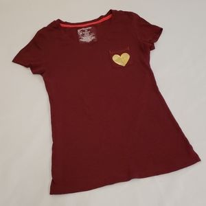 No Boundaries T-Shirt Maroon Red Gold Heart Women's Small S 3-5